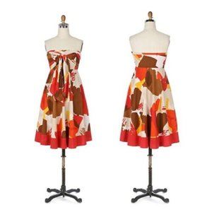 ANTHROPOLOGIE VIOLA Watchtower Dress Tied Strapless Orange Brown Red sz 0 EUC